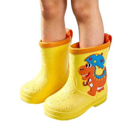 Eltusu Boys Rain Boots Waterproof, Mid-Calf No Slip Cartoon PVC Rain Shoes Yellow Size 8.5 Toddler