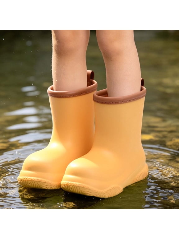 Boys Rain Boots Waterproof, No Slip Mid-Calf Lightweight EVA Rain Shoes Yellow Size 12.5 Little Kids