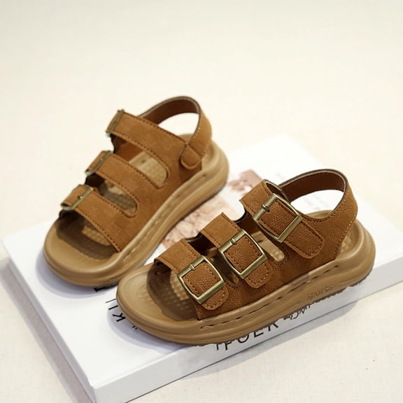 Eltusu Boys Sandals, Non-Slip Soft Sole Open Toe Casual Beach Shoes Brown Size 11(Little Kids)
