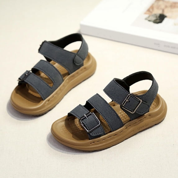 Eltusu Boys Sandals, PU Open Toe Soft Bottom Non-Slip Beach Shoes Blue Size 8(Toddler)