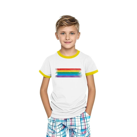Eltusu Boys Short Sleeve Tops, Summer Comfort Crew Neck Pullover Kids T-shirts Yellow Size 7-8 T