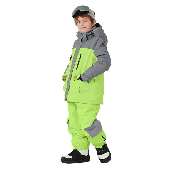 Eltusu Boys Ski Outfit Sets, Long Sleeve 2 Pieces Waterproof Warm Kids Jackets and Pants Sets Mint Green Size 9-10 T