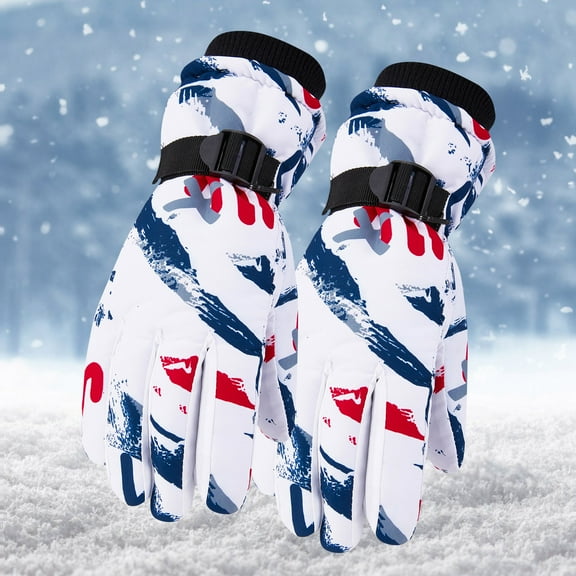 Eltusu Boys Snow Gloves, Waterproof Stretch Warm Ski Winter Mittens White Size 9-12 T