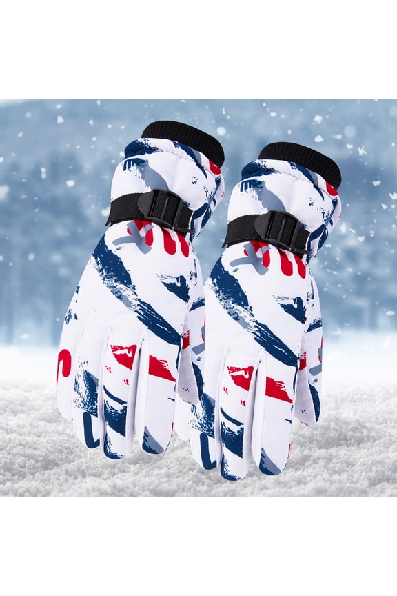 Boys Snow Gloves, Waterproof Stretch Warm Ski Winter Mittens White Size 9-12 T