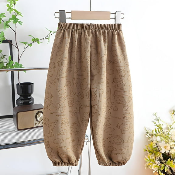 Eltusu Boys Sports Sweatpants, Cotton Casual Elastic Waist Loose Jogger Pants Coffee Size 5-6 T