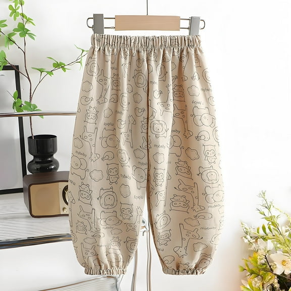 Eltusu Boys Sports Sweatpants, Elastic Waist Cotton Loose Casual Jogger Pants Beige Size 5 T