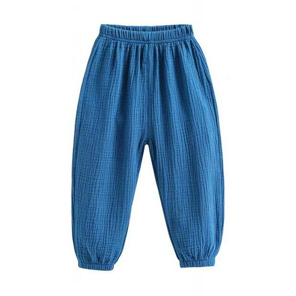 Eltusu Boys Sports Sweatpants, Loose Cotton Elastic Waist Solid Color Jogger Pants Blue Size 7 T