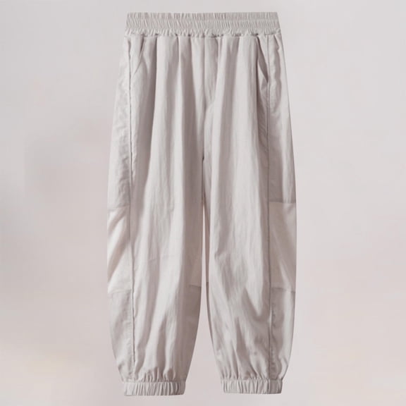 Eltusu Boys Sports Sweatpants, Loose Elastic Waist Casual Elastic Bottom Jogger Pants Beige Size 14-16 T