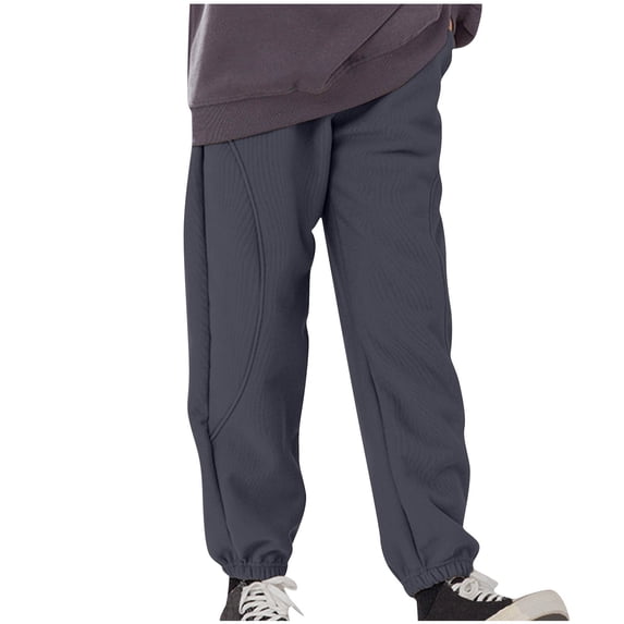 Eltusu Boys Sports Sweatpants, Solid Color Relaxed Fit Elastic Waist Casual Jogger Pants Dark Gray Size 6 T