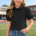 thumbnail image 1 of Eltusu Boys Summer T-Shirts, Button Pullover Short Sleeve Collared School Uniform Tops Black Size 12-13 T, 1 of 6