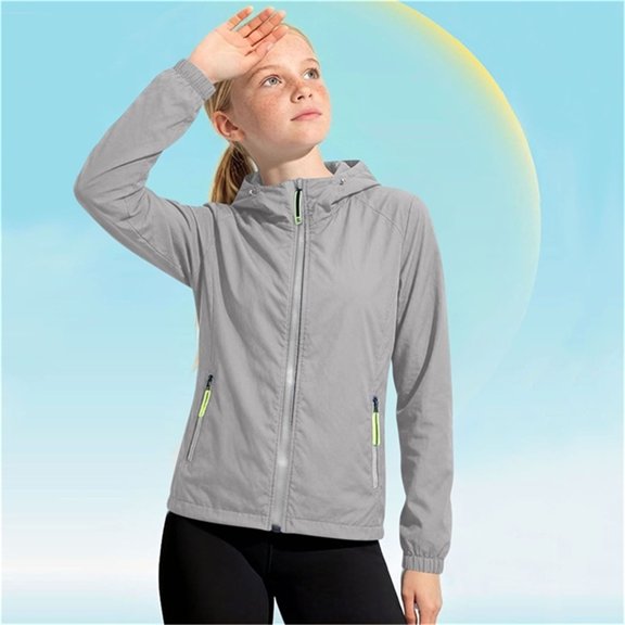 Eltusu Boys Sun Protection Jackets, Zipper Sports Hooded Long Sleeve Rash Guard Gray Size 3-4T