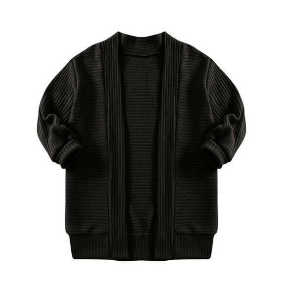 Eltusu Boys Sweaters Cardigans, Crew Neck Long Sleeve Solid Color Warm Knit Cardigans Black Size 6 T