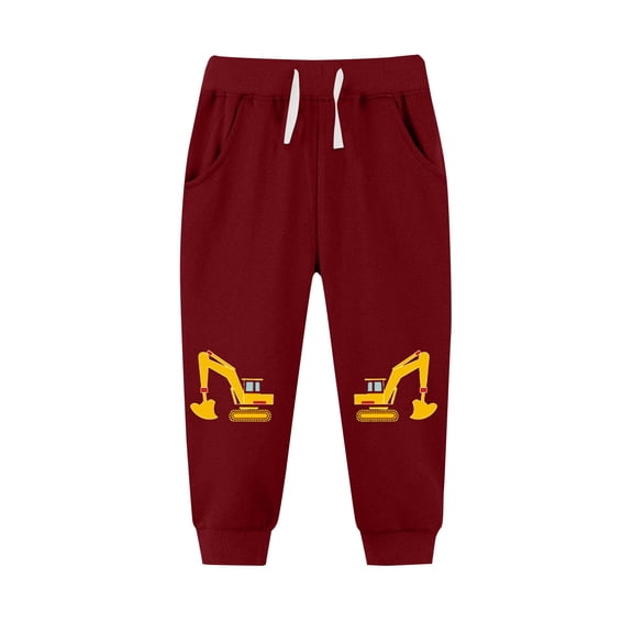 Eltusu Boys Sweatpants, Drawstring Elastic Waist Relaxed Fit Casual Kids Joggers Red Size 5-6T