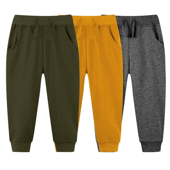 Eltusu Boys Sweatpants, Elastic Bottom 3 Pieces Solid Color Casual Athletic Joggers Red Size 6-7 T