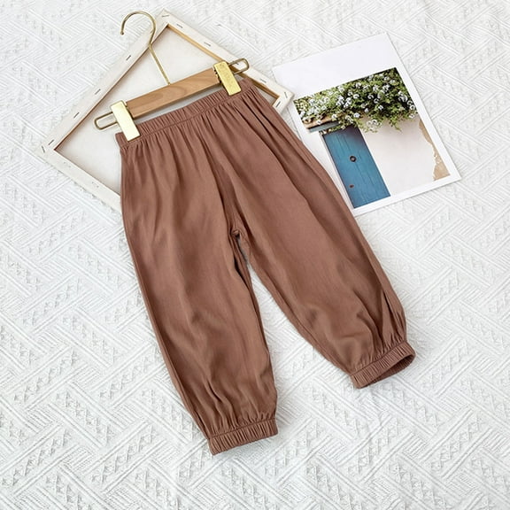 Eltusu Boys Sweatpants, Elastic Waist Casual Solid Color Spring Fall Athletic Joggers Coffee Size 7-8 T