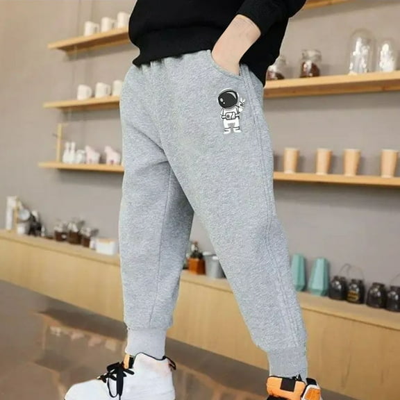 Eltusu Boys Sweatpants, Elastic Waist Printed Cotton Spring Fall Athletic Joggers Gray Size 14 T