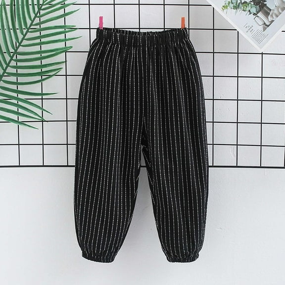 Eltusu Boys Sweatpants, Elastic Waist Striped Cotton Spring Fall Athletic Joggers Black Size 6-8 T