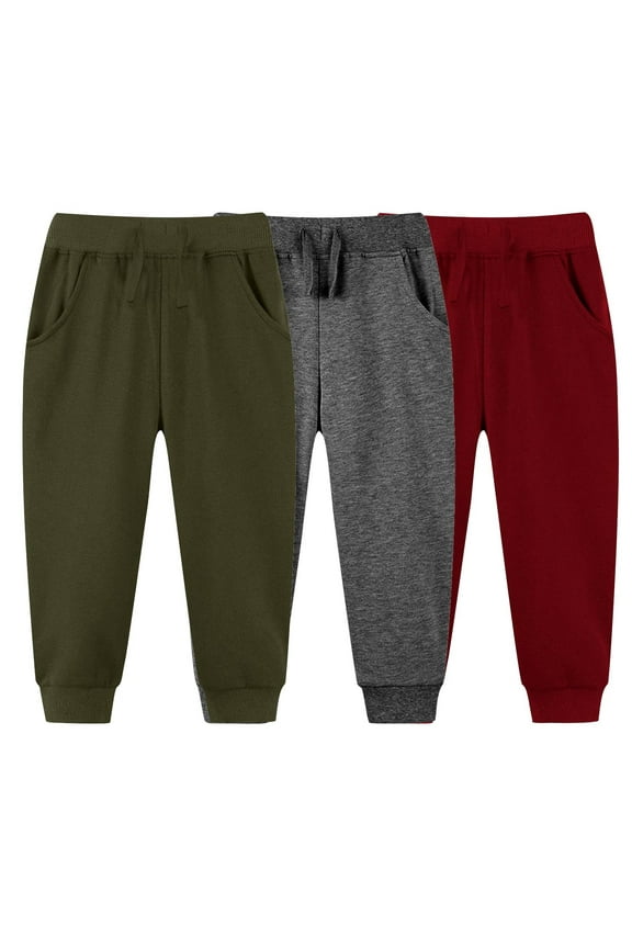 Boys Sweatpants, Solid Color 3 Pieces Sports Elastic Bottom Athletic Joggers Brown Size 6-7 T