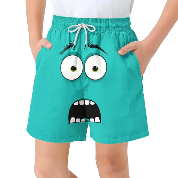 Eltusu Boys Swim Trunks, Printed Beach Summer Elastic Waist Board Shorts with Pockets Mint Green Size 10-12T