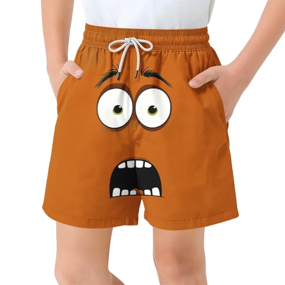 Eltusu Boys Swim Trunks, Summer Beach Printed Elastic Waist Board Shorts with Pockets Orange Size 14-15T