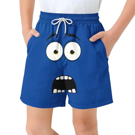 Eltusu Boys Swim Trunks, Summer Elastic Waist Printed Beach Board Shorts with Pockets Blue Size 6-7T