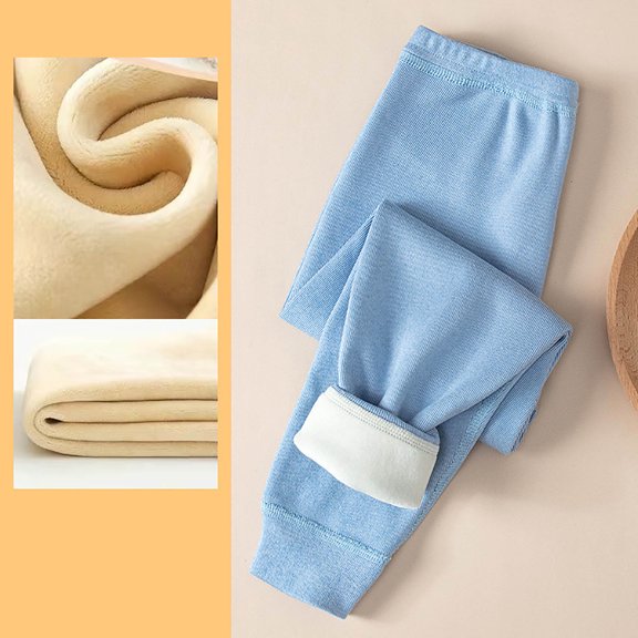 Eltusu Boys Thermal Pants, Soft Thermal Elastic Waist Comfy Winter Leggings Sky Blue Size 5-6T