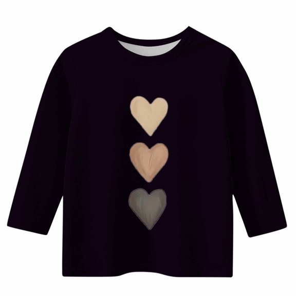 Eltusu Boys Valentines Base Layer Shirts, Comfy Heart Graphic Crew Neck Pullover 3/4 Long Sleeve Tops Black Size 3-4 T