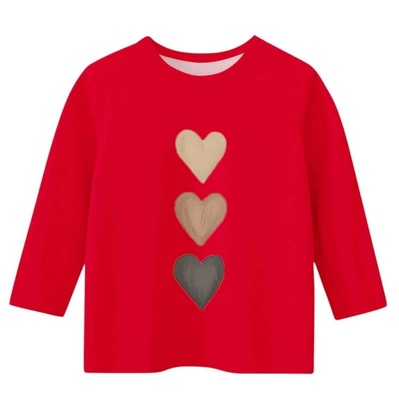 Eltusu Boys Valentines Base Layer Shirts, Crew Neck Heart Graphic Comfy Pullover 3/4 Long Sleeve Tops Red Size 3-12 T