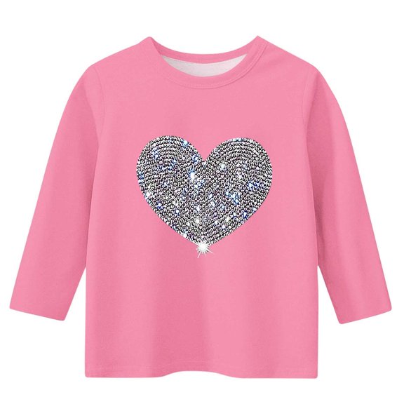 Eltusu Boys Valentines Base Layer Shirts, Heart Graphic Crew Neck Pullover Fashion 3/4 Long Sleeve Tops Pink Size 4-5 T