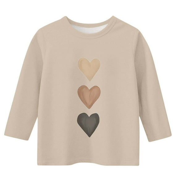 Eltusu Boys Valentines Base Layer Shirts, Pullover Crew Neck Heart Graphic Comfy 3/4 Long Sleeve Tops Khaki Size 7-8 T