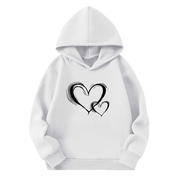 Eltusu Boys Valentines Hoodies, Casual Long Sleeve Loose Fit Heart Graphic Pullover Sweatshirts White Size 5-6 T