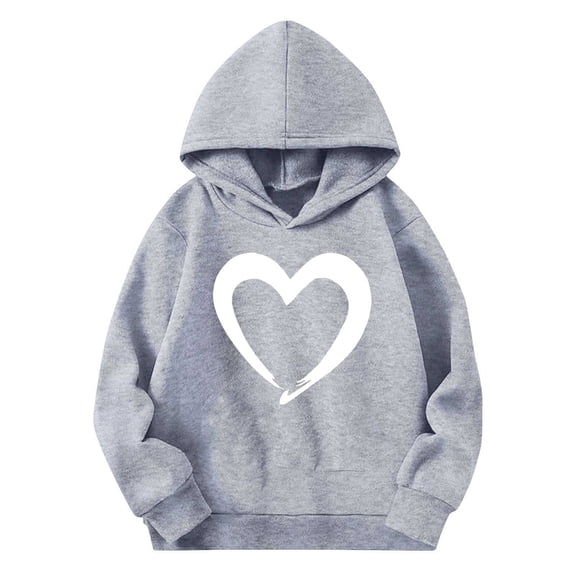 Eltusu Boys Valentines Hoodies, Casual Long Sleeve Relaxed Fit Heart Graphic Pullover Sweatshirts Gray Size 4-5 T