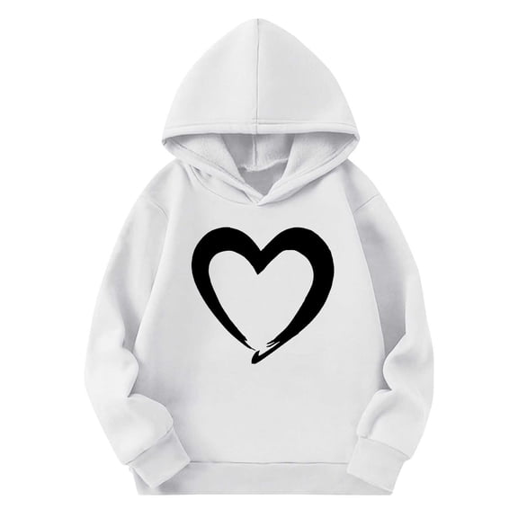 Eltusu Boys Valentines Hoodies, Casual Long Sleeve Relaxed Fit Heart Graphic Pullover Sweatshirts White Size 11-12 T