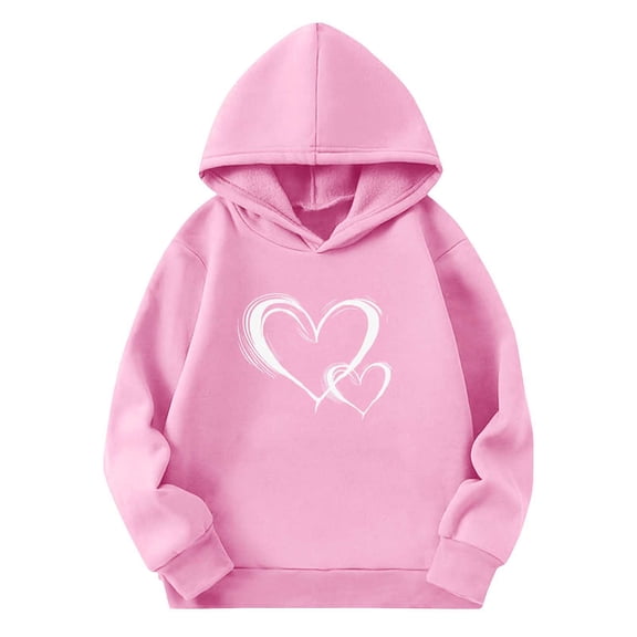 Eltusu Boys Valentines Hoodies, Heart Graphic Casual Long Sleeve Loose Fit Pullover Sweatshirts Pink Size 13-14 T