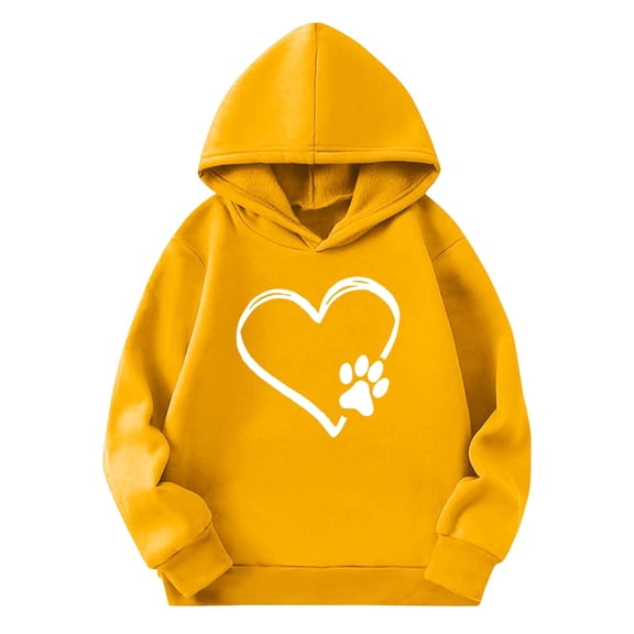 Eltusu Boys Valentines Hoodies, Heart Graphic Cute Loose Fit Long Sleeve Pullover Sweatshirts Yellow Size 5-6 T