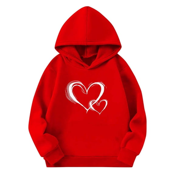 Eltusu Boys Valentines Hoodies, Loose Fit Long Sleeve Heart Graphic Casual Pullover Sweatshirts Red Size 11-12 T