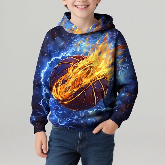 Eltusu Boys Winter Hoodies, Casual Long Sleeve Pullover Printed Thermal Sweatshirts Blue Size 7-8 T