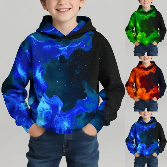 Eltusu Boys Winter Hoodies, Comfy Pullover Long Sleeve Printed Warm Sweatshirts Blue Size 3-14 T