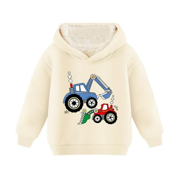 Eltusu Boys Winter Hoodies, Loose Long Sleeve Pullover Warm Boys Sweatshirts Beige Size 8-10 T