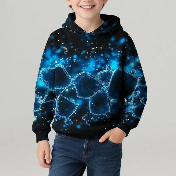 Eltusu Boys Winter Hoodies, Pullover Casual Long Sleeve Printed Thermal Sweatshirts Sky Blue Size 7-8 T
