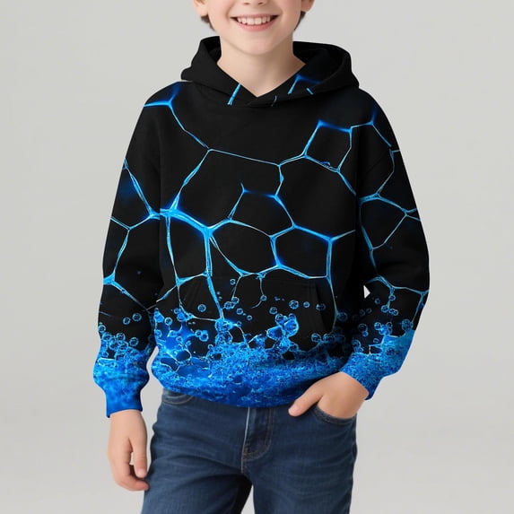 Eltusu Boys Winter Hoodies, Soft Long Sleeve Pullover Printed Thermal Sweatshirts Blue Size 13-14 T