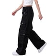 thumbnail image 1 of Eltusu Cargo Pants for Girls, Casual Elastic Waist Straight Leg Loose Fit Pants with Pockets Black Size 9-10T, 1 of 3