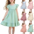 thumbnail image 1 of Eltusu Casual Dresses for Girls, Comfort Crew Neck Short Sleeve Ruffle Sleeve Summer Dress Green Size 6T, 1 of 6