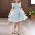 thumbnail image 1 of Eltusu Casual Dresses for Girls, Crewneck Mesh Ruffle Sleeve Short Sleeve Summer Dress Blue Size 3-4 T, 1 of 6