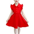 thumbnail image 1 of Eltusu Casual Dresses for Girls, Crewneck Solid Color Short Sleeve Ruffle Sleeve Summer Dress Red Size 8-9 T, 1 of 8