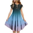thumbnail image 1 of Eltusu Casual Dresses for Girls, Ruffle Sleeve Crewneck Gradation Short Sleeve Summer Dress Dark Blue Size 12-13 T, 1 of 4