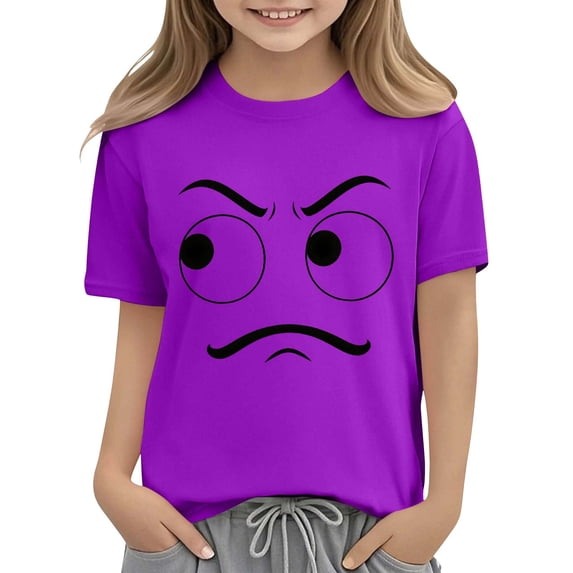 Eltusu Cotton T-Shirts for Boys, Crewneck Funny Fashion Summer Grphic Tee with Short Sleeve Purple Size 7-8 T