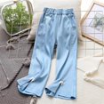 thumbnail image 1 of Eltusu Denim Pants for Girls , Elastic Waist Loose Stretch Casual Flare Jeans Sky Blue Size 9-10 T, 1 of 5