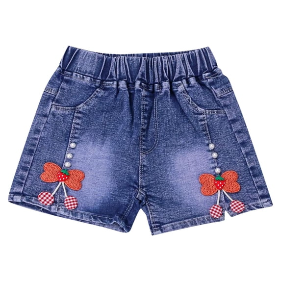 Eltusu Denim Shorts for Girls, Casual Summer Elastic Waistband Fashion Jean Shorts Blue Size 3-4 T