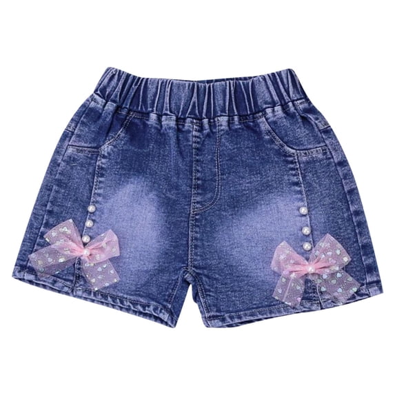 Eltusu Denim Shorts for Girls, Elastic Waistband 2026 Casual Summer Jean Shorts Blue Size 5-6 T